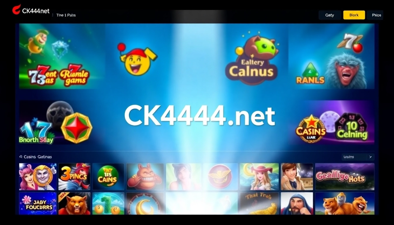 Experience the thrill with ck4444 net through a dynamic casino scene featuring slot machines, cards, and a glowing logo for immersive online gaming.