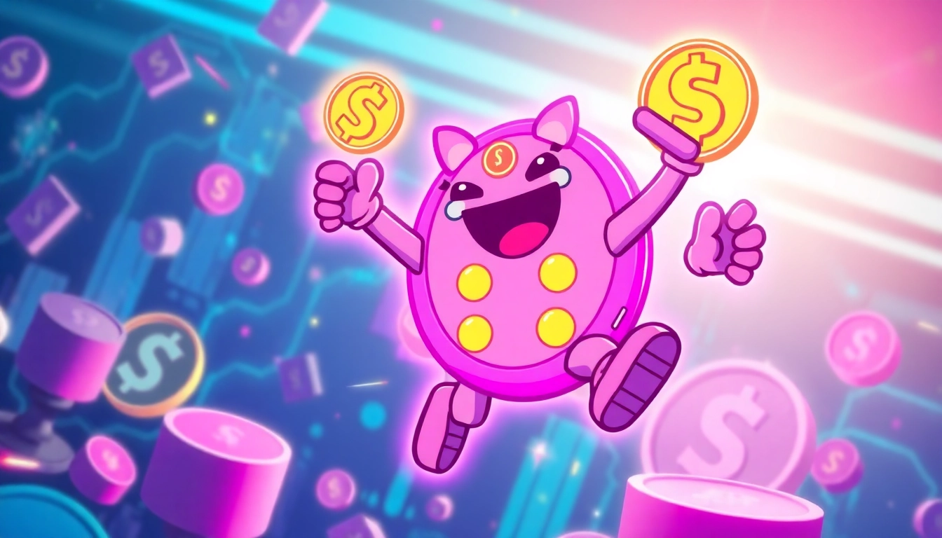APORK Meme Coin energetic mascot jumping over blockchain symbols in vibrant digital art